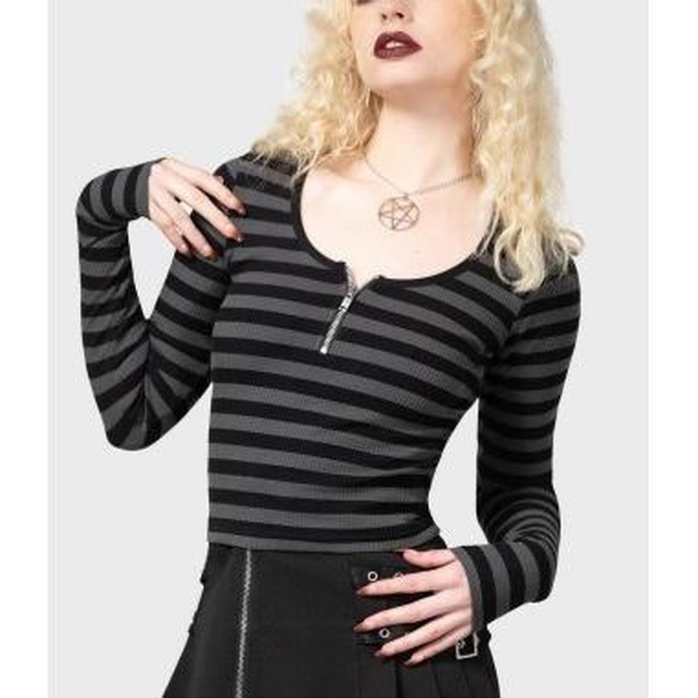 KILLSTAR grey and black striped top